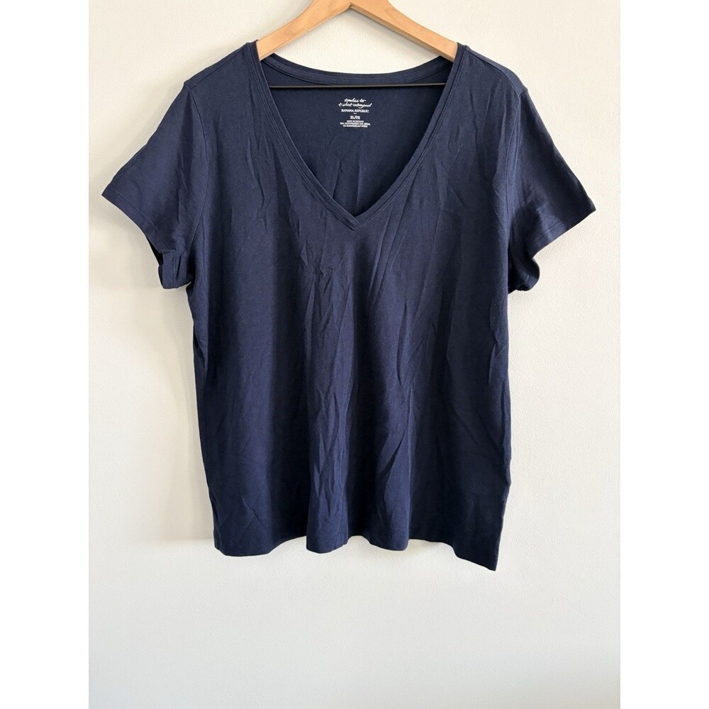 Banana Republic Timeless Tee Navy Blue Cotton Blend Short Sleeve Top Women's XL